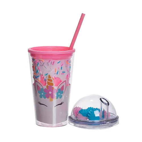 Пластикова склянка з трубочкою та кришкою 400 мл багаторазова пластикова склянка Рожевий Yiwu HP-18-1P - фото 4