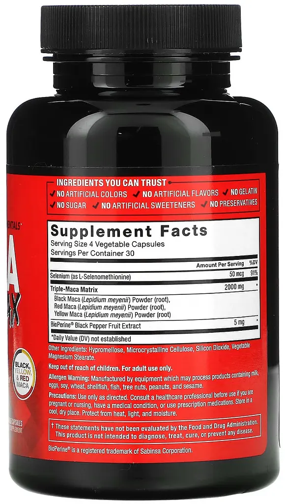 Чорна мака (Maca Max) 120 капсул для підвищення статевого потягу в чоловіків Force Factor Fundamentals - фото 2