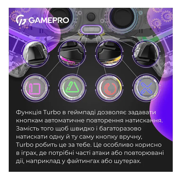 Геймпад Bluetooth джойстик GamePro GPS-13T Bluetooth 5.3/USB (PC/iOS/Android/PS3/PS4) DualShock RGB Transparent - фото 10