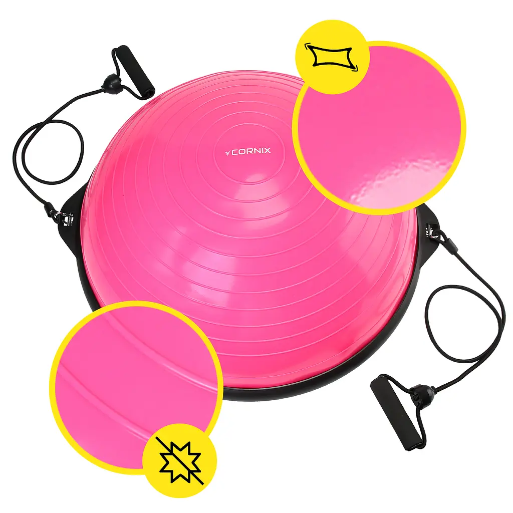 Балансувальна платформа (півсфера) Cornix Bosu Ball 58 см з еспандерами Pink XR-0456 - фото 8