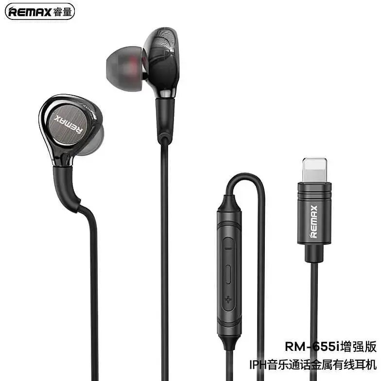 Навушники Remax RM-655i Lightning Metal Wired Earphone for Music & Call чорні - фото 2