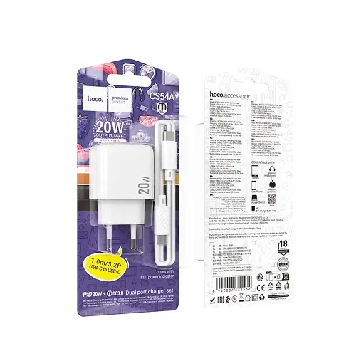 Сітчастий зарядний пристрій HOCO CS54A Surplus PD20W+QC3.0 charger set(C to C) білий - фото 2