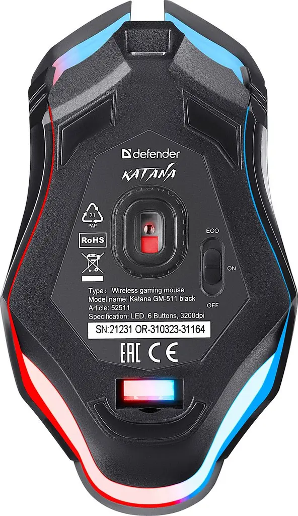 Комп'ютерна мишка Defender Katana GM-511 бездротова ігрова 6кн. 3200 dpi. 400 mAh чорна (52511) - фото 5