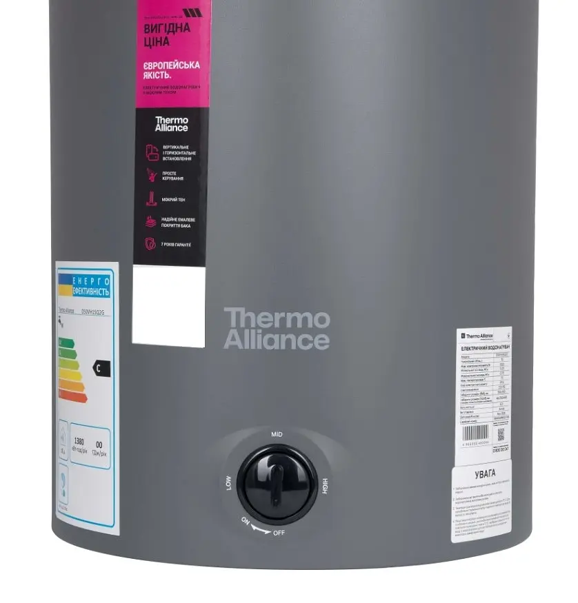 Водонагрівач електричний Thermo Alliance, 1500 Вт, мокрий ТЕН, 100 л універсальний, циліндричний, сірий (D100VH15Q3G) - фото 4