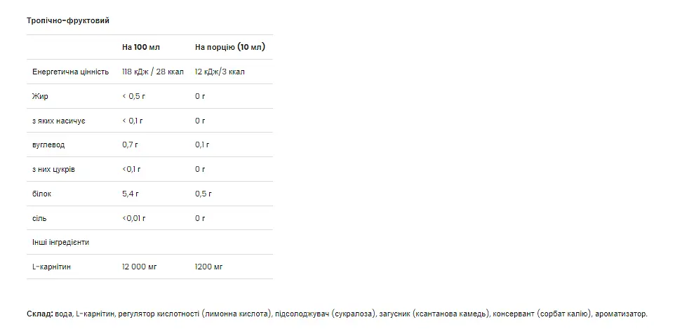 Л-Карнітин L-Carnitine Concentrate - 1000мл Тропічний - фото 2