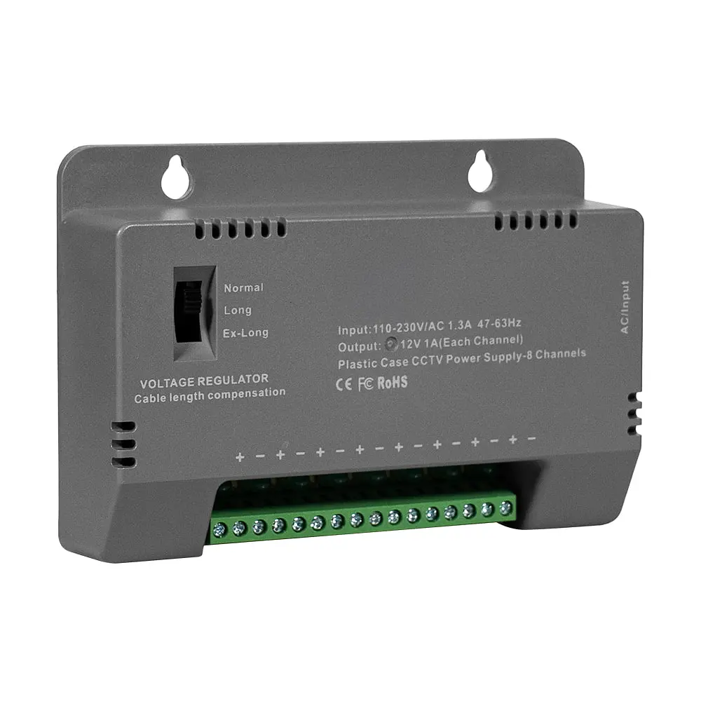 Блок живлення Kraft KRF-1208B (8CH) 96W, 8 каналів навантаження, 12V/1A на 1 канал, з регулятором напруги для компенсації довжини кабелю (43-00145) - фото 3