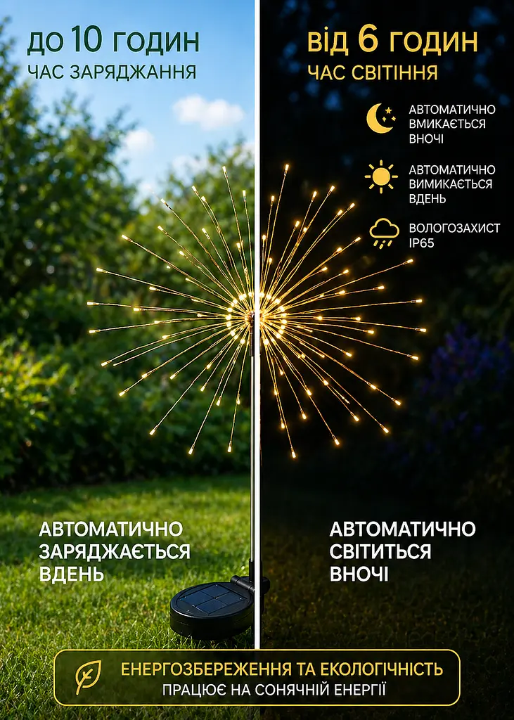 Садовые светильники Фейерверк 150 LED 2 шт на солнечной батарее теплый свет, белый (49675867) - фото 6