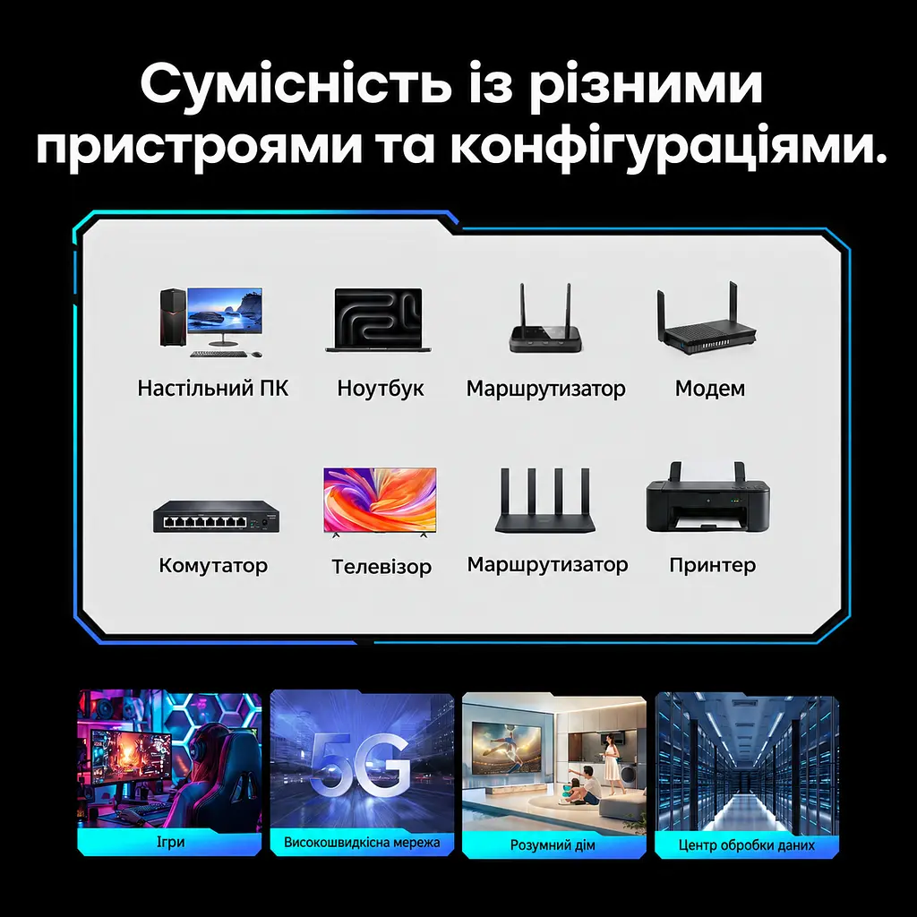 Патч-корд Ethernet Vention 0,5 м мережевий кабель Cat8 RJ45 8P8C до 40 Гбіт/с з подвійним екрануванням S/FTP з гнучкою оболонкою смуга пропускання 2000 МГц чорний (IKRBD) - фото 9