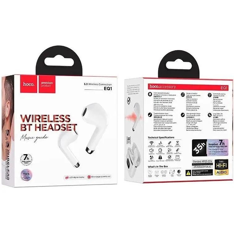 Наушники беспроводные Hoco EQ1 Music guide true wireless BT headset белые - фото 3
