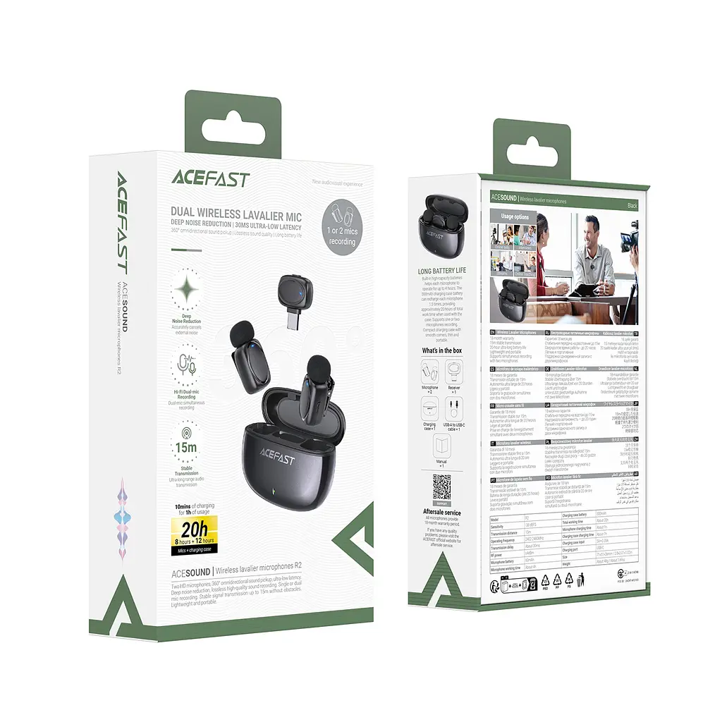 Бездротова мікрофонна система ACEFAST R2 wireless lavalier microphones Black (6974316284901) - фото 2