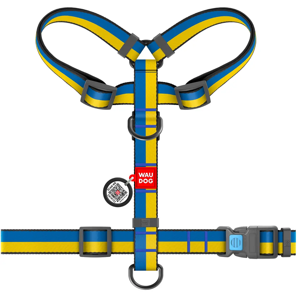 Шлея для собак WAUDOG Nylon з QR паспортом анатомічна H-подібна "Colors of freedom" L (5160-4020) - фото 2