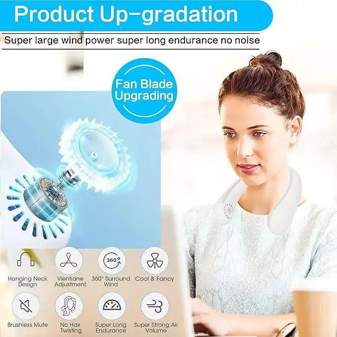 Портативний шийний вентилятор Bladeless Neck Cooler T36 з 3 швидкостями та функцією hands-free - фото 3