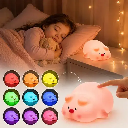 Нічник свинка настільний дитячий Idea RGB OZ09 силіконовий сенсорне керування з таймером акумулятоний
 - фото 6