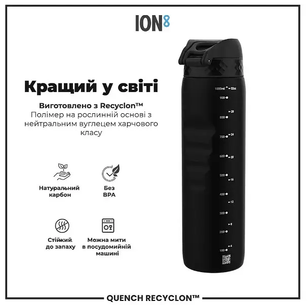 Бутылка для воды ION8 1000 мл (ЭКО бутылка) BPA Free Black (I8RF1000BLK) - фото 6