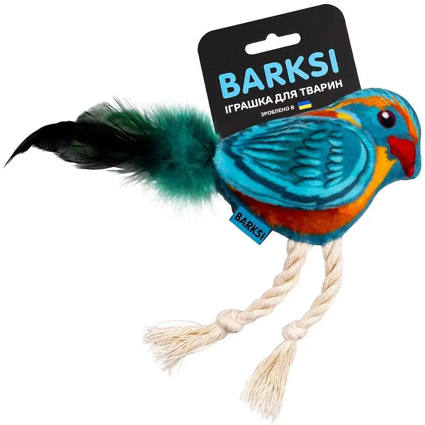 Игрушка для кошек Barksi Птичка с колокольчиком и перьями 12х10 см - фото 2