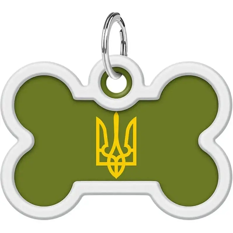 Адресник для собак і котів Waudog Smart ID з QR паспортом Тризуб олива 4х2.8 см - фото 2