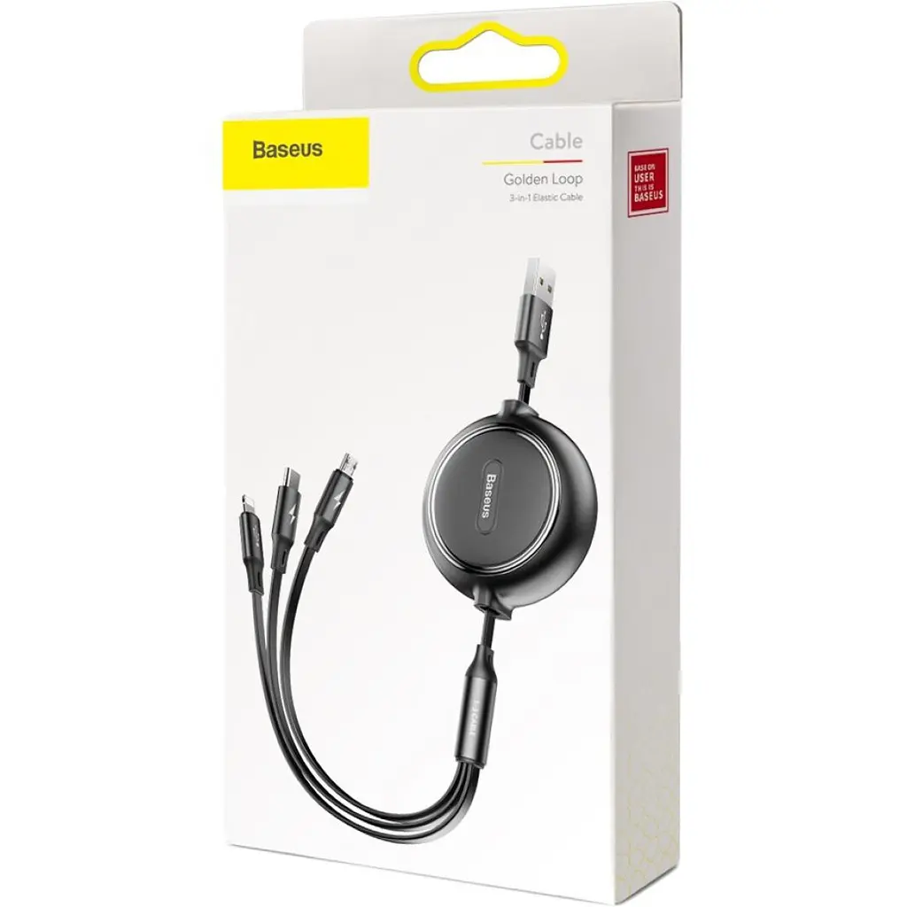 Кабель Baseus Golden Loop 3 in 1 Elastic Cable USB Type-C/Lightning/MicroUSB 3.5A 1.2m CAMLT-JH01 Black - фото 4