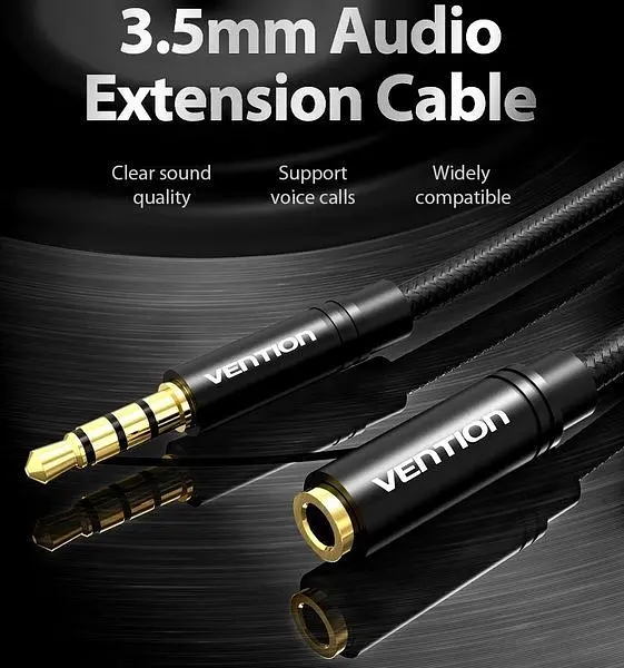 Кабель Vention Audio 3.5 мм - 3.5 мм (М/F), 2 м, чорний (VAB-B06-B200-M) - фото 2