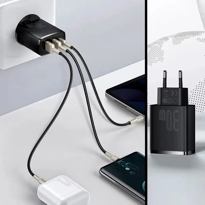 Мережевий зарядний пристрій Baseus Compact Quick Charger 2U+C 30W Black (CCXJ-E01) [73372] - фото 7