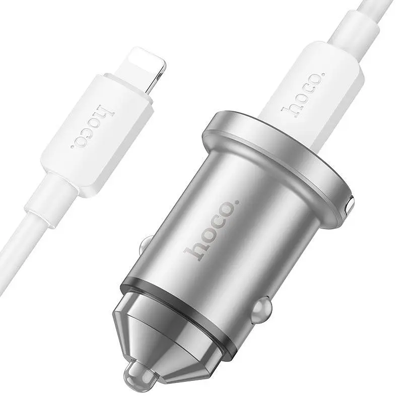 Автомобільний комплект - адаптер і кабель HOCO NZ10 45 W usb-c - lightning сріблястий - фото 3