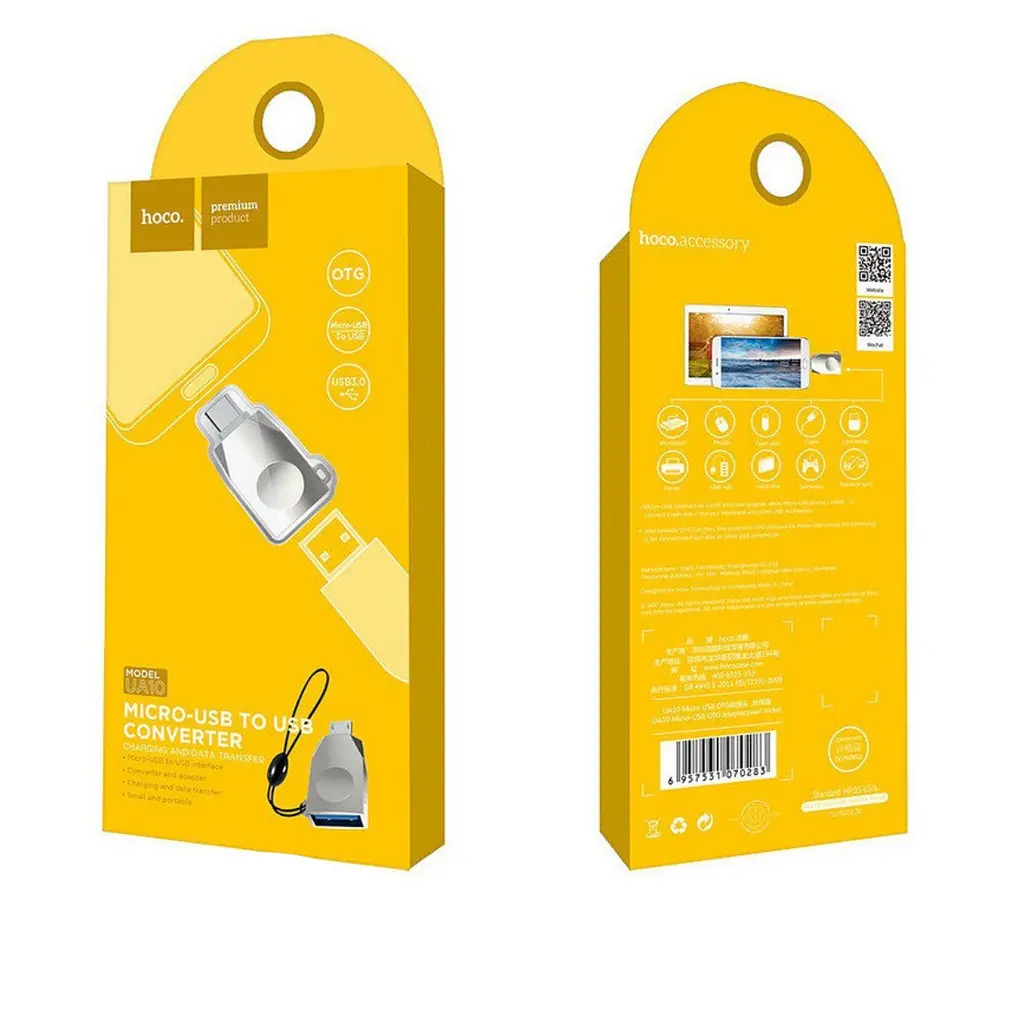 Адаптер Hoco UA10 USB Micro-USB OTG adapter Серебристый - фото 2