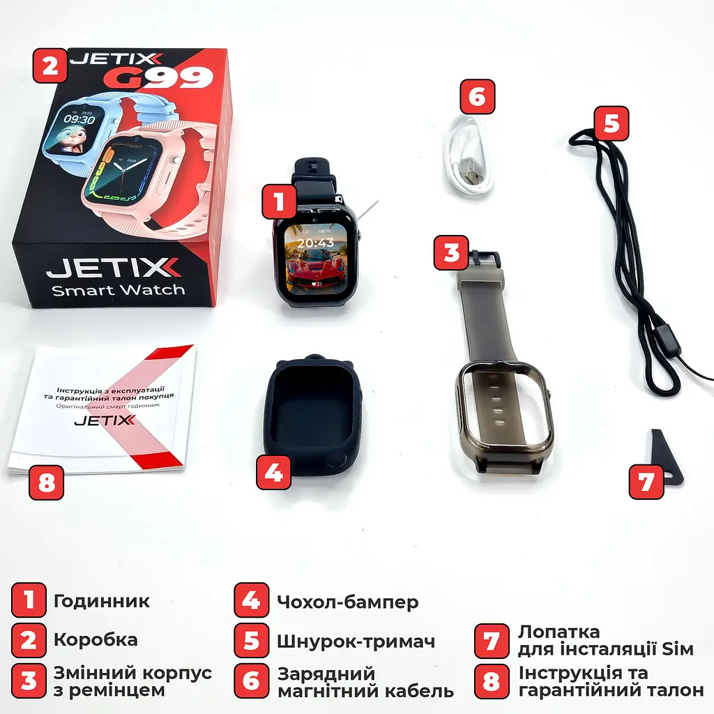Дитячий смарт-годинник JETIX G99 зі змінним корпусом, GPS, 4G Відеодзвінком і вологозахистом (Black) - фото 9