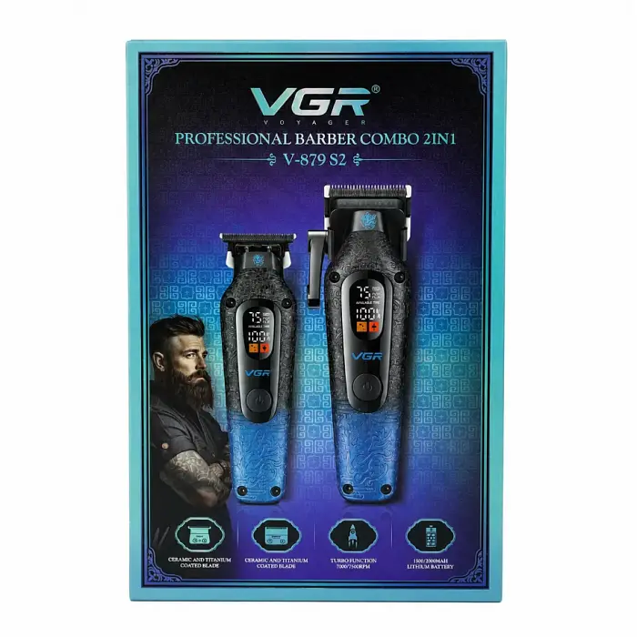 Набір для стриження волосся 2в1 VGR V-879 S2 машинка для стриження та тример Синій - фото 8