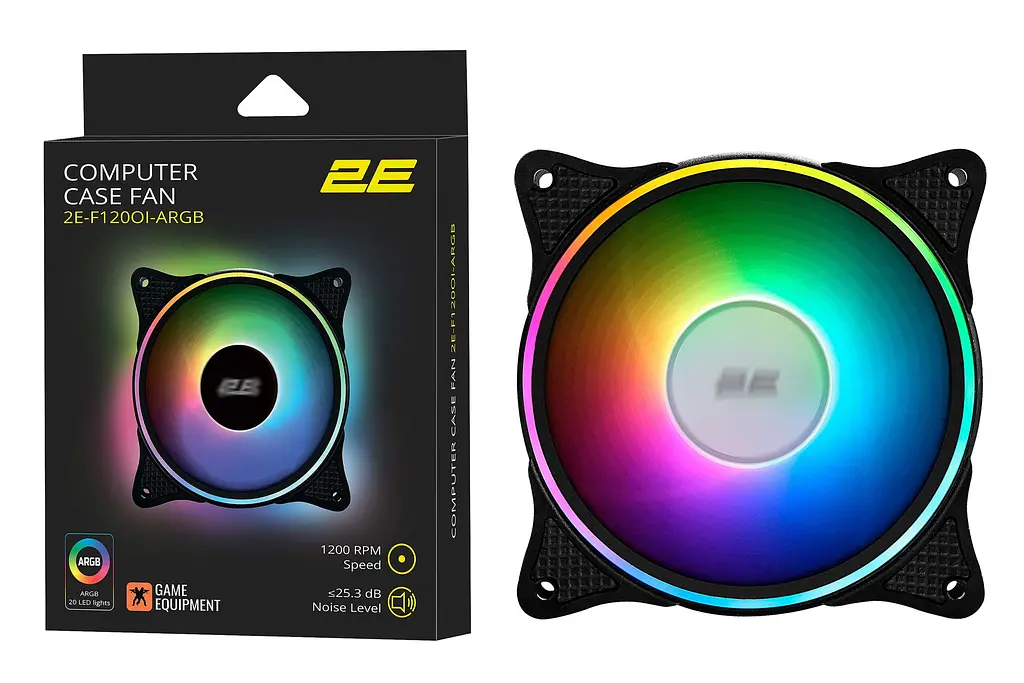 Кулер корпусний 2E GAMING F120OI-ARGB 120 мм 1200 об/хв 3-контактний, 3-контактний +5VARGB 25,3 дБА чорний - фото 2