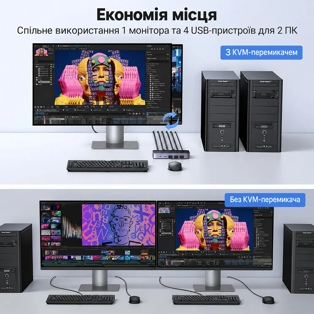HDMI KVM-перемикач UGREEN CM664 для 2 ПК зі спільним монітором і USB-периферією 4K 60 Гц (15707) - фото 12