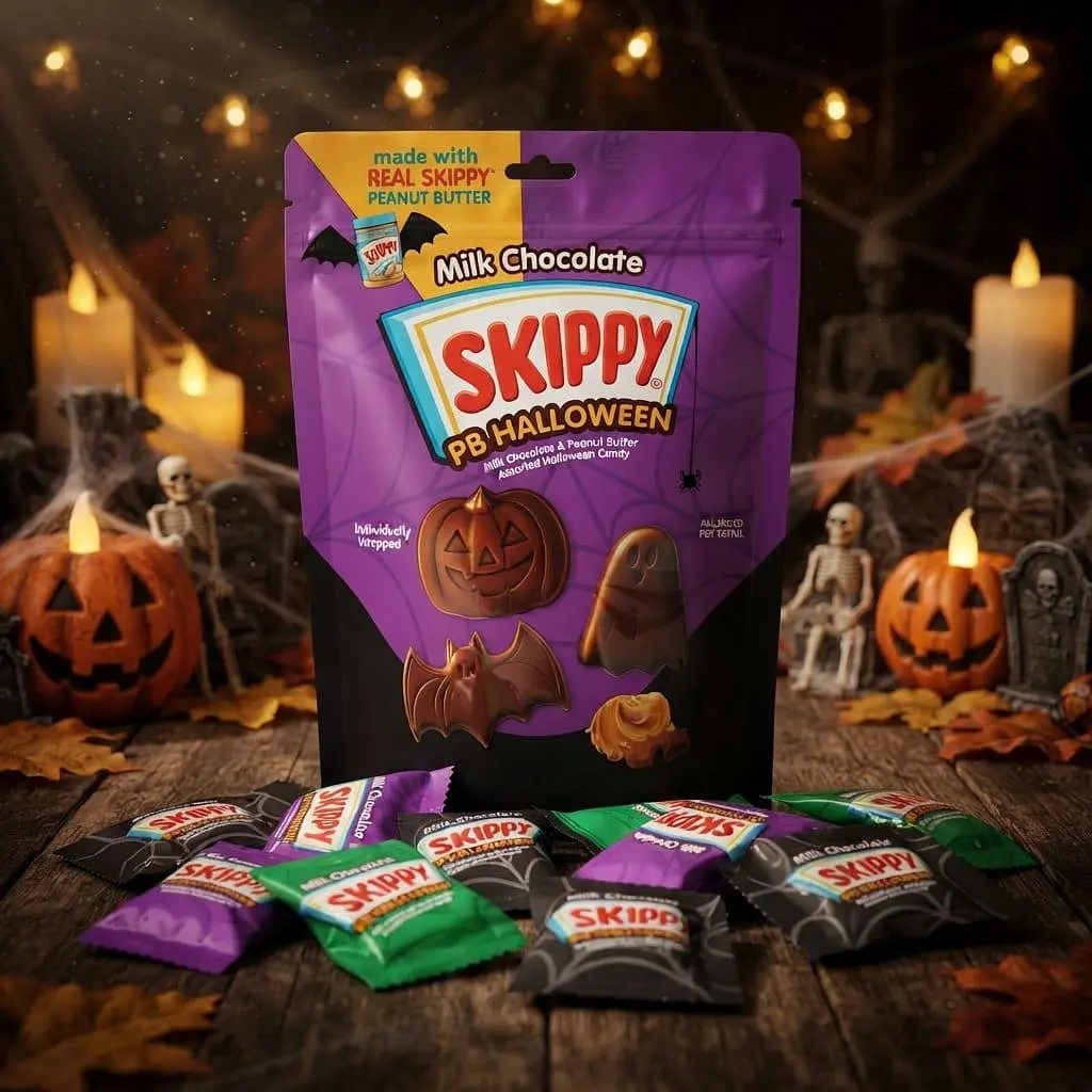 Шоколадні цукерки SKIPPY Milk Chocolate Peanut Butter Halloween Shapes Candy 100г - фото 2