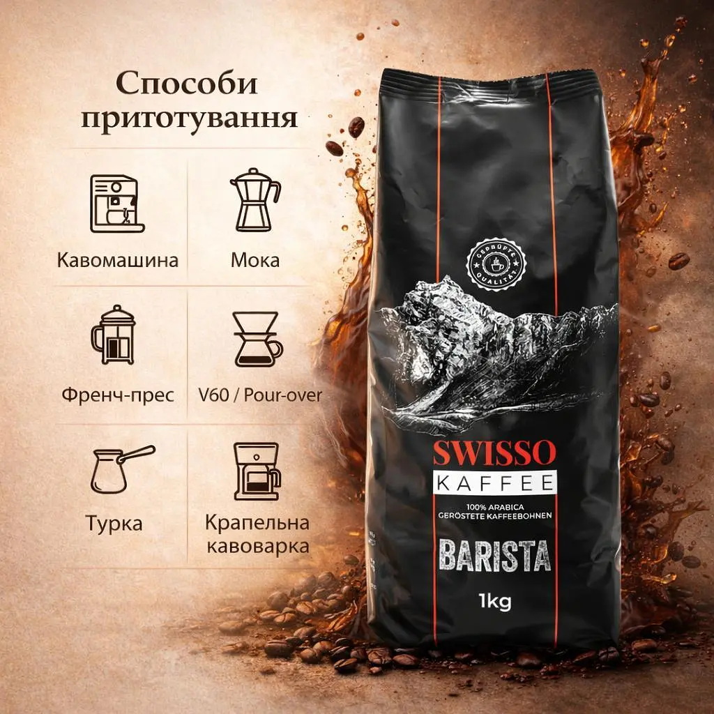Кава в зернах Swisso Kaffee Barista 100% Arabica 1 кг натуральна зернова кава для кавомашини - фото 5