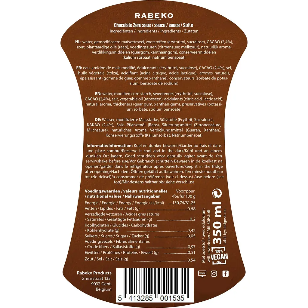 Соус Rabeko Syrup Zero Chocolate 350 мл - фото 2