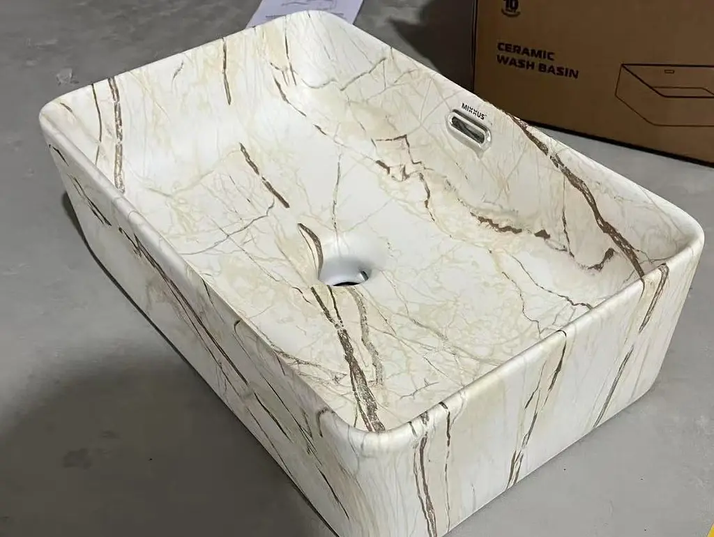 Умивальник накладний Mixxus Premium Quadro-0208 marble 480x315x140 мм з переливом MP6518, Мармур - фото 4