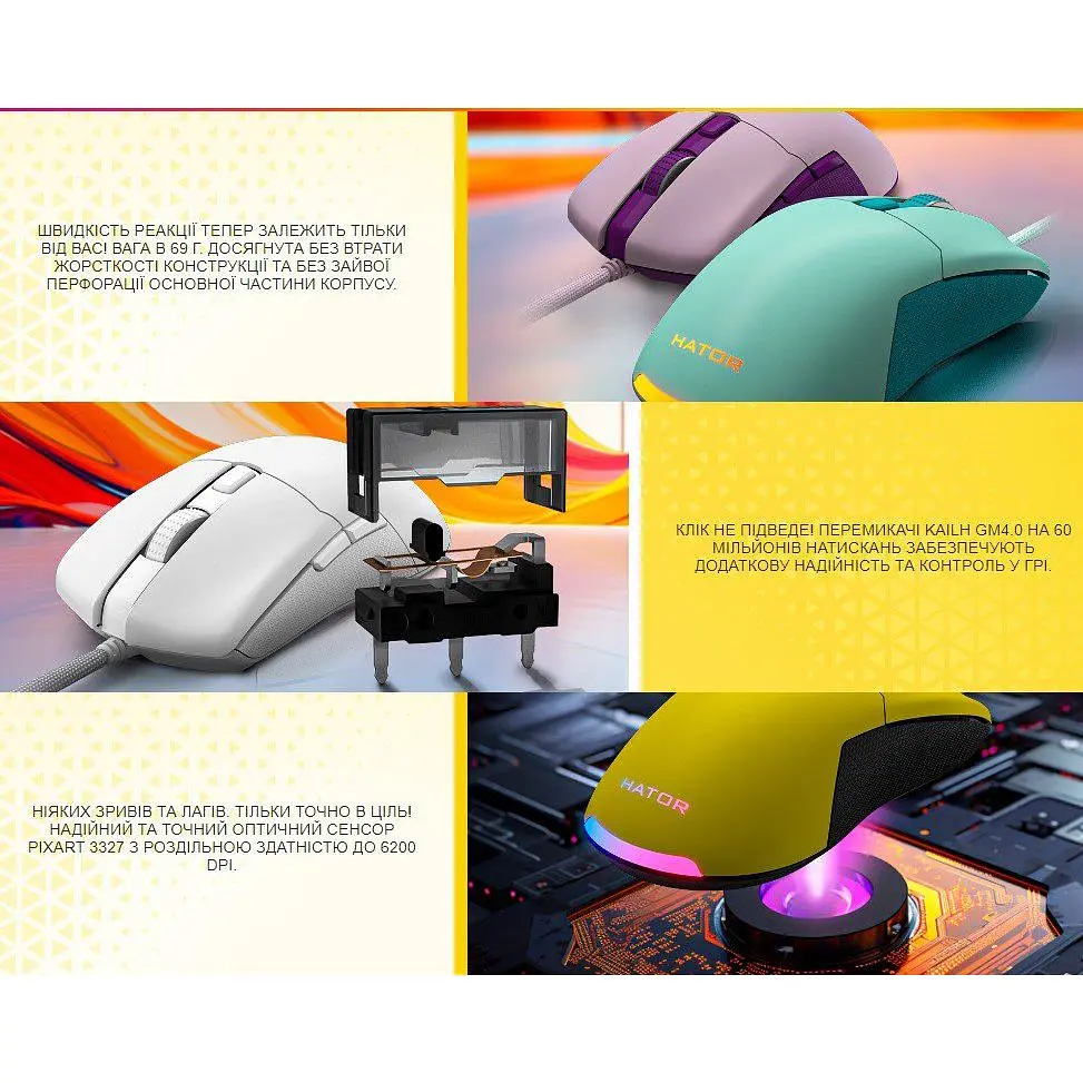 Ігрова миша Hator HTM514 Pulsar2 ESports Gaming 6200dpi 30G Lilac - фото 7