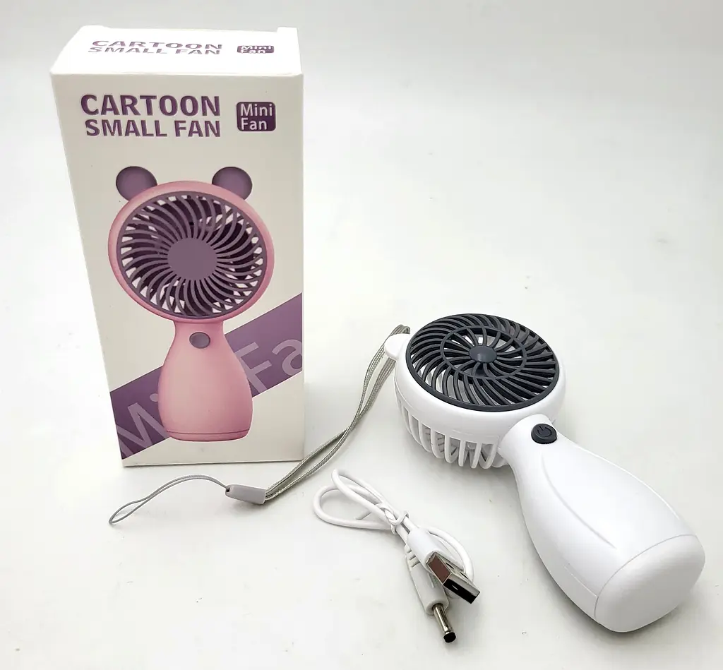 Вентилятор акумуляторний міні з ручкою USB діаметр 6см висота 13см Handy Mini Fan JX-998 білий - фото 2