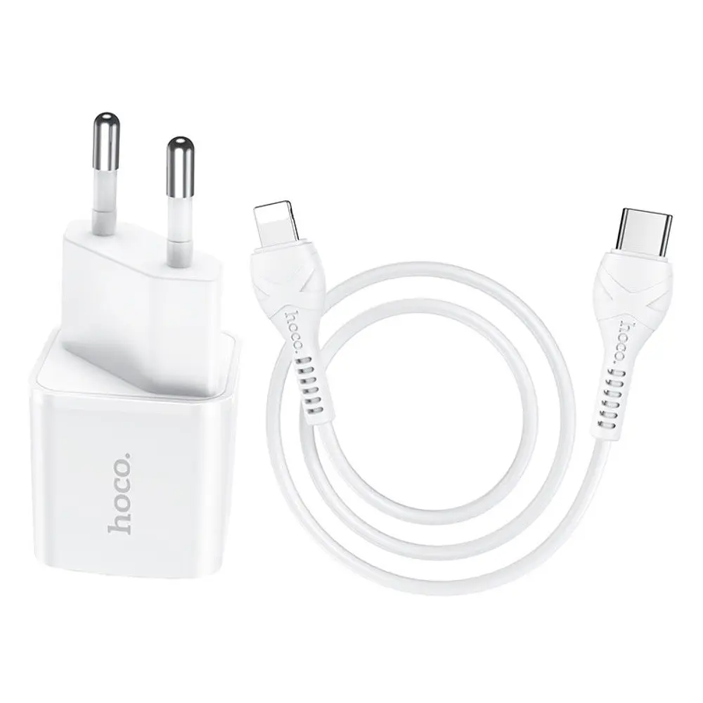 Зарядний пристрій Hoco N10 Type-C PD 20W білий + кабель Type-C to Lightning - фото 4