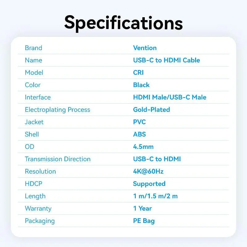 Кабель Vention USB Type C-HDMI V 2.0 2 м (CRIBH) - фото 12