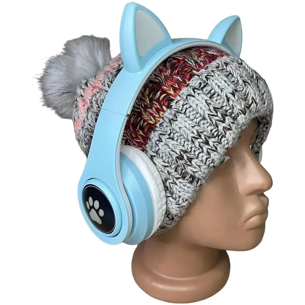 Навушники бездротові Opt-Top Cat ear В39М FM-радіо MicroSD Bluetooth з вушками та підсвічуванням блакитні (1756375771) - фото 9