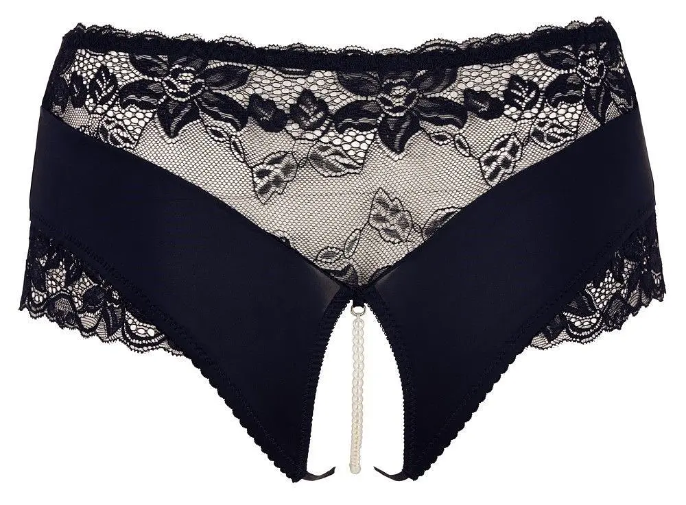 Трусики Cottelli Curves з відкритим кроковим швом та намистинами, 4XL (чорний) - фото 7
