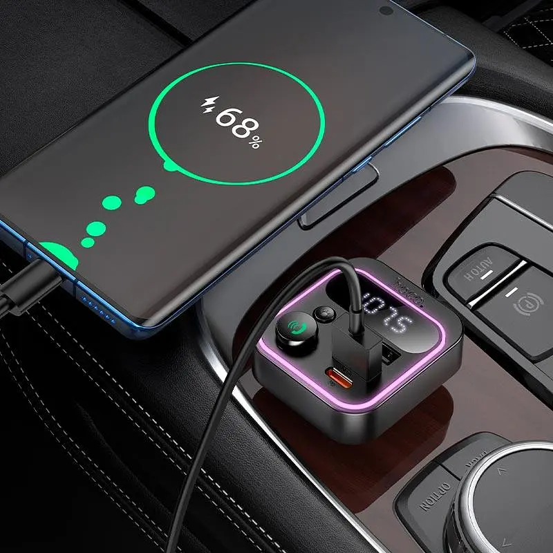 Автомобильный адаптер HOCO Tiger car BT FM transmitter E85 2USB/1Type-C, 20W/3A, PD/QC - фото 2
