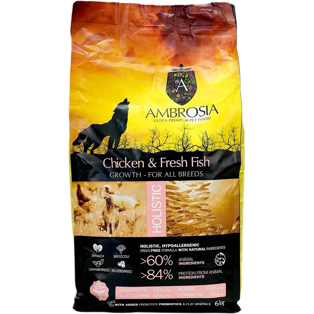 Уцінка. Сухий корм Ambrosia Grain Free для цуценят усіх порід з куркою та свіжою рибою 6 кг 06.12.26