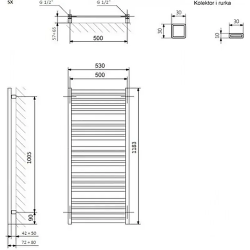 Сушарка для рушників Terma 1185x530 Marlin (WGMAR118053K916SX) - фото 3