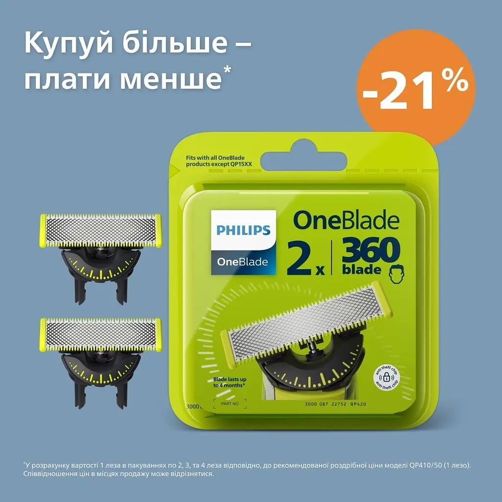 Сменное плавающее лезвие Philips OneBlade (QP420/50) - фото 2