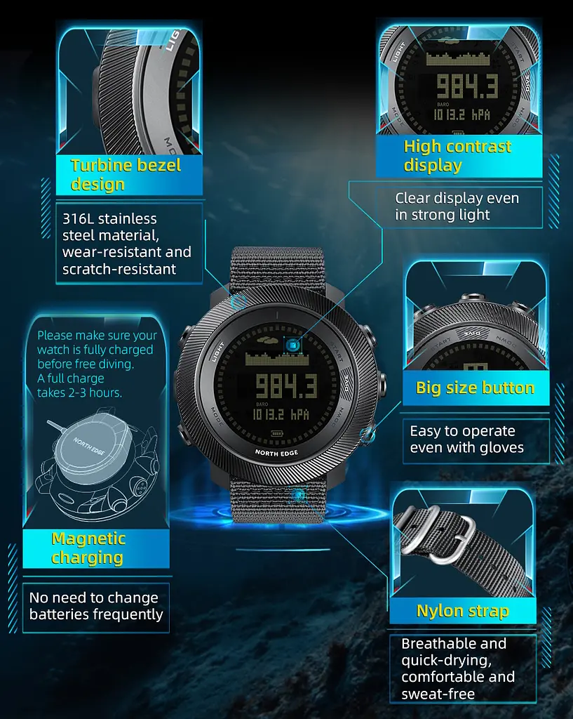 Годинник North Edge Model D 10 Bar з компасом - фото 6