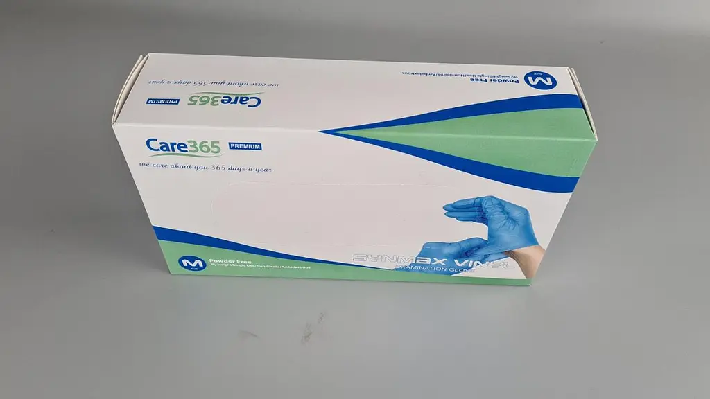 Рукавички одноразові вінілові сині CARE 365, розмір M, 100 шт, неопудрені, для огляду, клінінгу та сервісу - фото 2