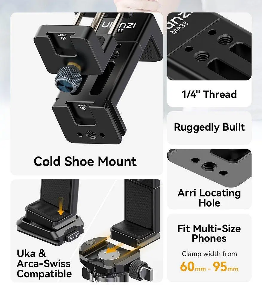Тримач для телефону Ulanzi MA33 Arca Swiss Phone Mount (MA33 M022) Чорний - фото 5