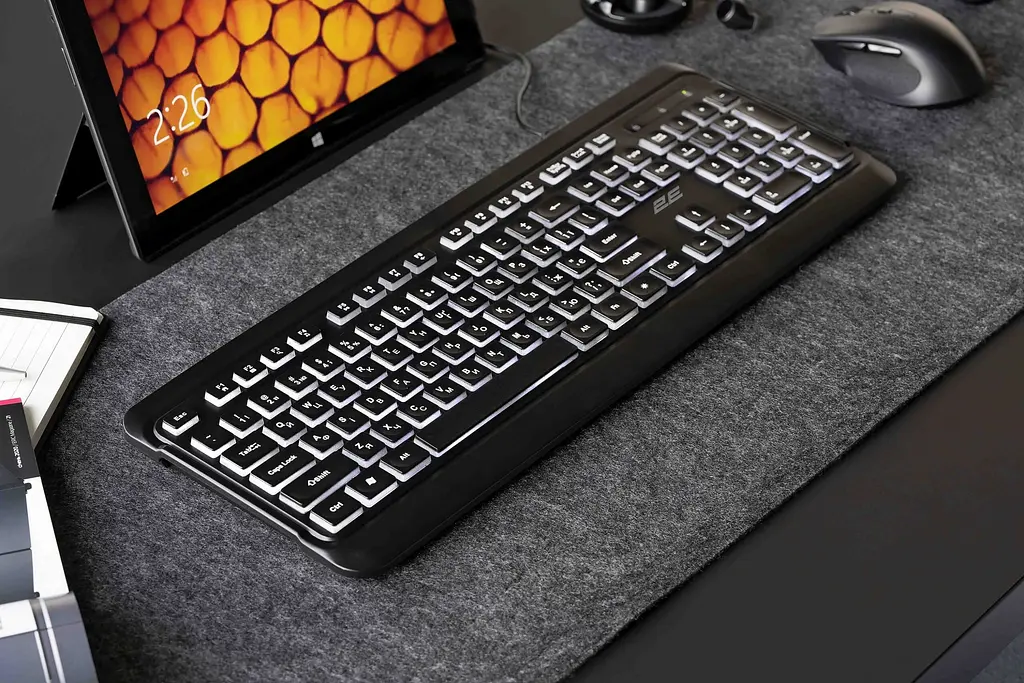 Клавіатура мембранна USB з LED-підсвіткою 2E KS-120 Black, 104key, USB-A, EN/UK, White LED - фото 3