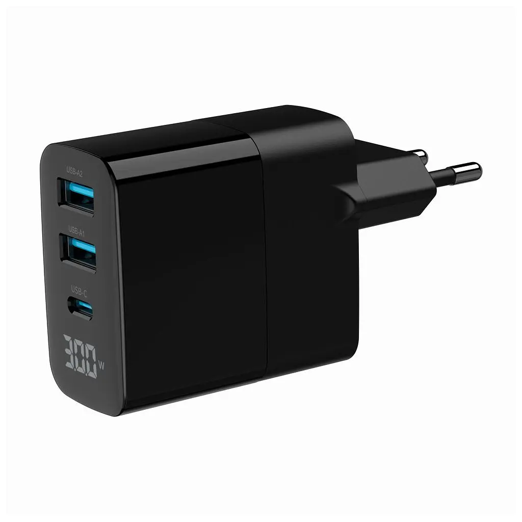 Зарядний пристрій Gembird 2хUSB-A (QC3.0 18W) + 1хType-C (PD20W) LCD black (TA-UC-PDQC30LCD-BK-02) - фото 5