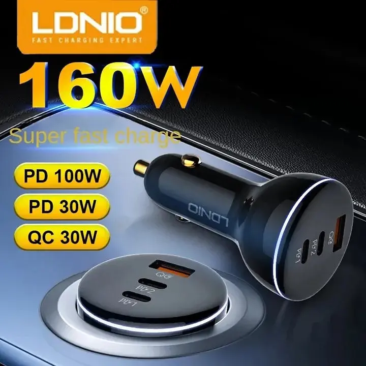 Зарядний пристрій для авто Ldnio c102 160 W 2 USB-С + 1 USB-A 3 port car charger адаптер швидкого заряджання - фото 3