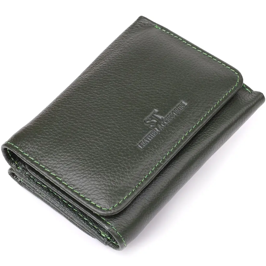 Маленький гаманець зручного формату із натуральної шкіри ST Leather 23076 зелений - фото 5